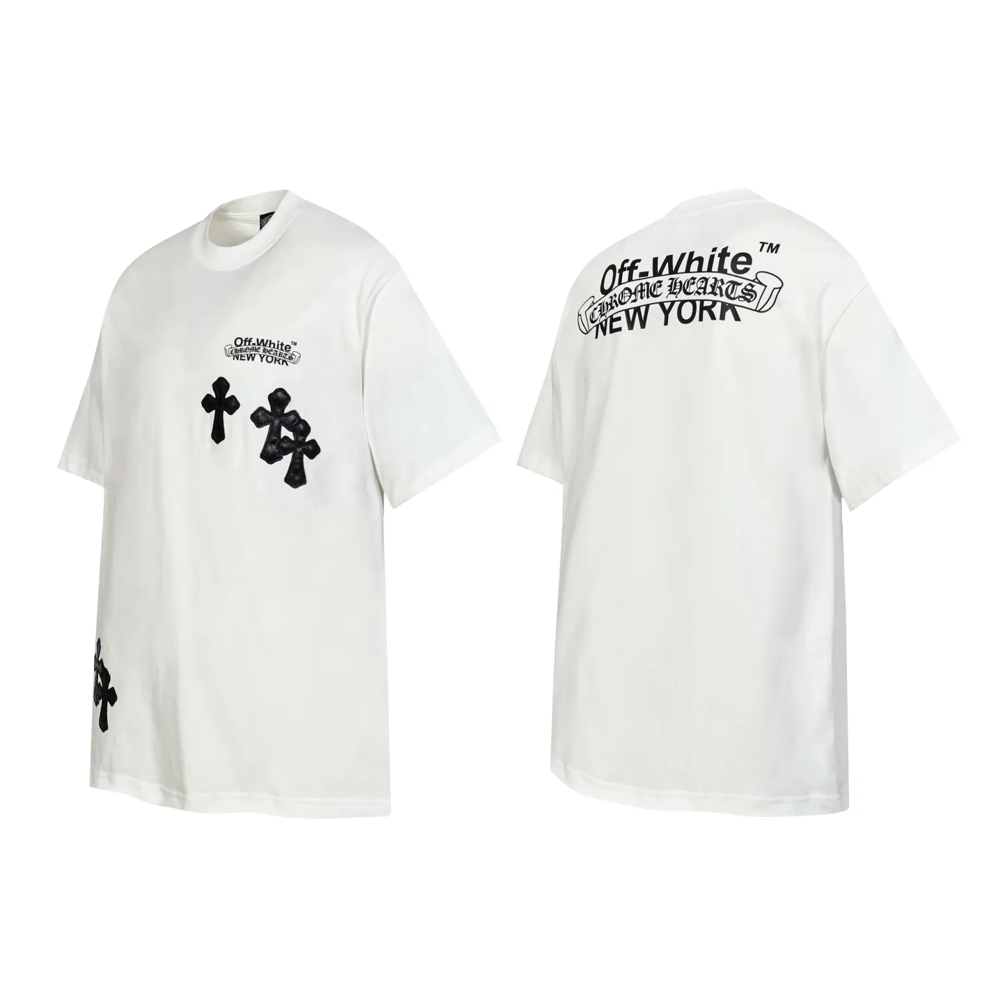 P150 Cross-border model, please do not place an order if you are pursuing quality - Chrome Hearts/Chrome Hearts joint Off white cross-leather short-sleeved T-shirt - High weight, high density, high quality, soft, delicate and skin-friendly wool, soft and silky to the touch, excellent warmth and skin-friendly properties - Custom-woven and custom-dyed, no color difference, no matter the fabric or workmanship details, beat the ordinary version on the market -Colour: black white -Size: S M L XL